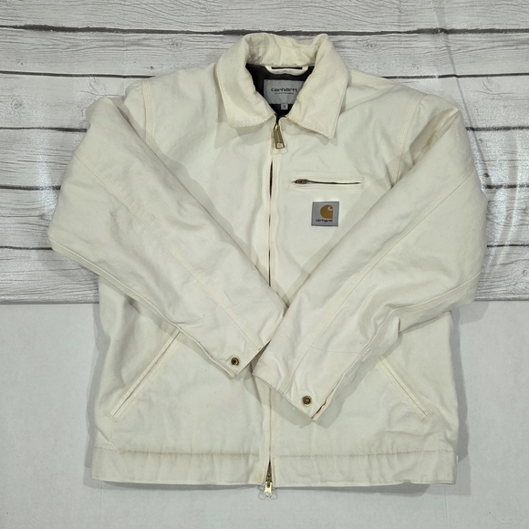 Carhartt WIP White Detroit Jacket Blanket Lined Corduroy Collar Size Small